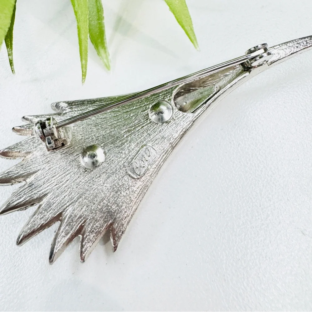 Vintage 40s Coro Retro Abstract Calla Lily Flower Pin Silver Tone Brooch